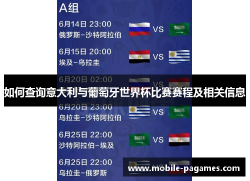 如何查询意大利与葡萄牙世界杯比赛赛程及相关信息 如何查询意大利与葡萄牙世界杯比赛赛程及相关信息