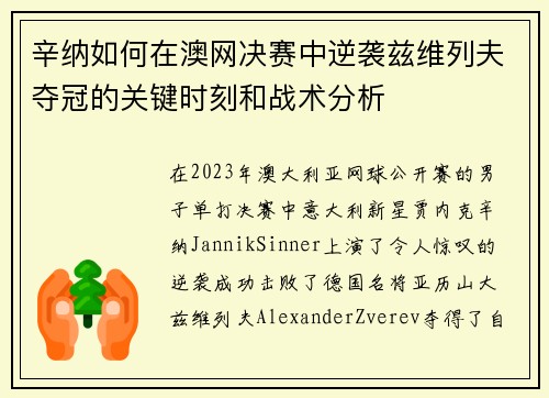 辛纳如何在澳网决赛中逆袭兹维列夫夺冠的关键时刻和战术分析 辛纳如何在澳网决赛中逆袭兹维列夫夺冠的关键时刻和战术分析