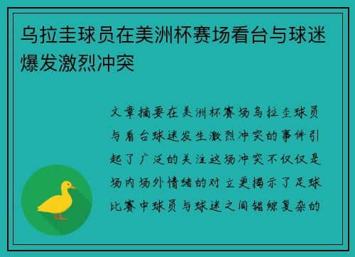 乌拉圭球员在美洲杯赛场看台与球迷爆发激烈冲突 乌拉圭球员在美洲杯赛场看台与球迷爆发激烈冲突