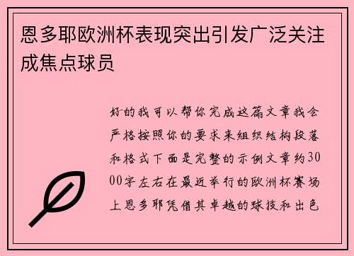 恩多耶欧洲杯表现突出引发广泛关注成焦点球员